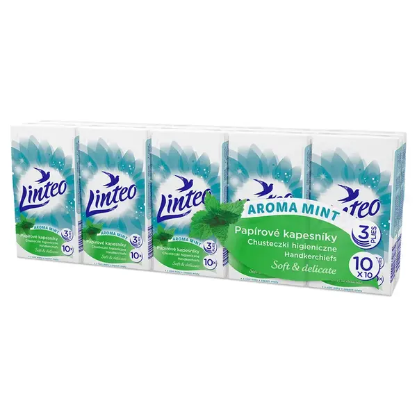 LINTEO Papírové kapesníky 3-vrstvé vůně máty 10x10 ks
