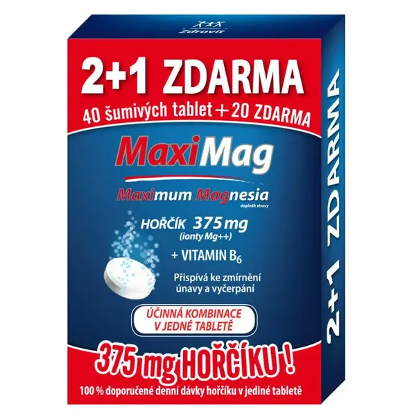 MAXIMAG Hořčík + B6 šumivé .2+1 ZDARMA 3 x 20 tablet