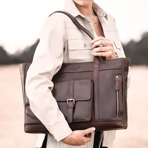 Dámska kožená kabelka na notebook Sparwell Leone - tmavo hnedá