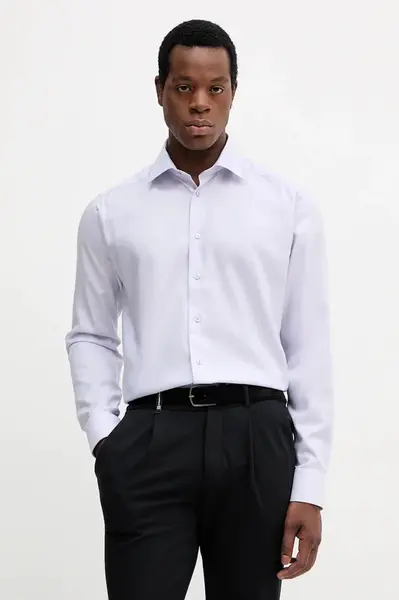 Bavlněná košile Eton pánská, fialová barva, slim, s klasickým límcem, 100013943