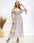 Resti Pink-green women's floral midi dress - Shoes