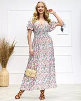 Resti Pink-green women's floral midi dress - Shoes