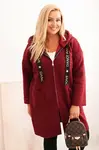 Kesi Włoski Dámský kabát Plus Size z umělého beránka s kapucí a kapsami bordový