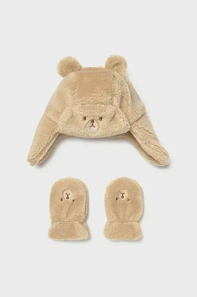 Kojenecká čepice a rukavice Mayoral béžová barva, 10023