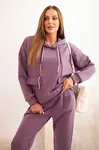 Kesi Włoski Komplet dámský máslový mikina s kapucí a kalhoty s páskem fialový