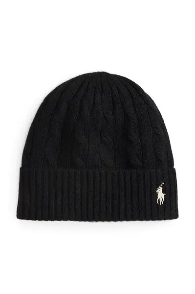 Vlněná čepice Polo Ralph Lauren černá barva, 455981442