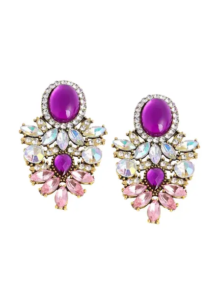 SOHI Náušnice  zlatá / slivková / tmavofialová / priehľadná