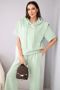 Dámská souprava Kesi Włoski s kapucí a kalhotami, tmavě mátová