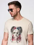 Ombre Men's cotton t-shirt with rock style print - cream