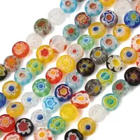 Handmade Millefiori Glass Flat Round Bead Strands