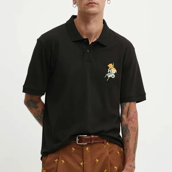 Bavlněné polo tričko HUGO černá barva, 50517409