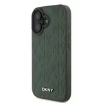 Zadní kryt DKNY PU Leather Grid Pattern Magsafe pro Apple iPhone 16, zelená