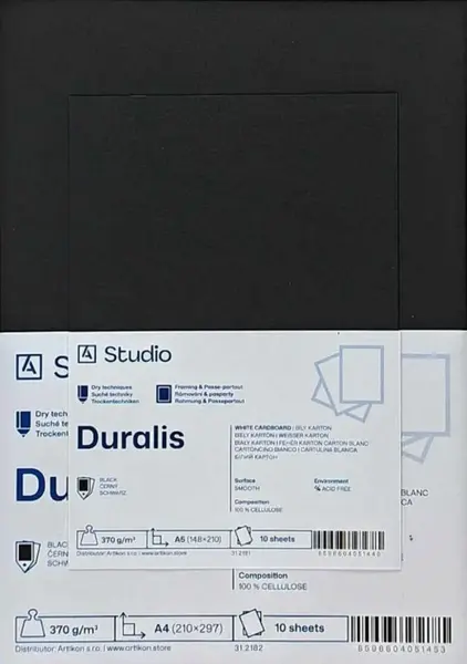 Černý karton Duralis 370g A4, 10 listů