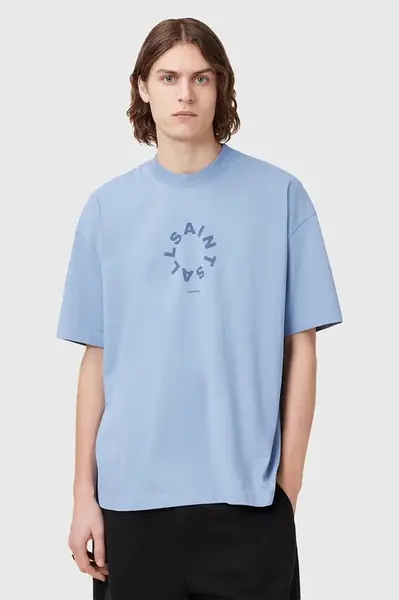 Bavlněné tričko AllSaints TIERRA SS CREW pánské, černá barva, s potiskem, M072PB