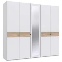 Carryhome ŠATNÍ SKŘÍŇ SE ZRCADLEM, bílá, barvy dubu, ořechovec, 225/208/58 cm
