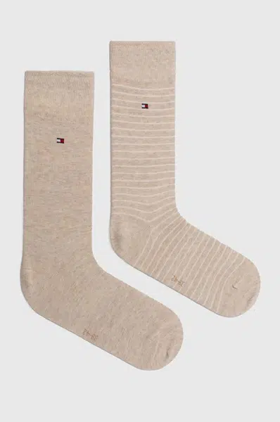 Ponožky Tommy Hilfiger 2-pack pánské, béžová barva, 100001496