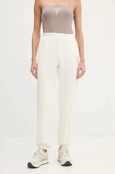 Tepláky Guess ROBERTA béžová barva, s aplikací, V5RB13 KC3D2