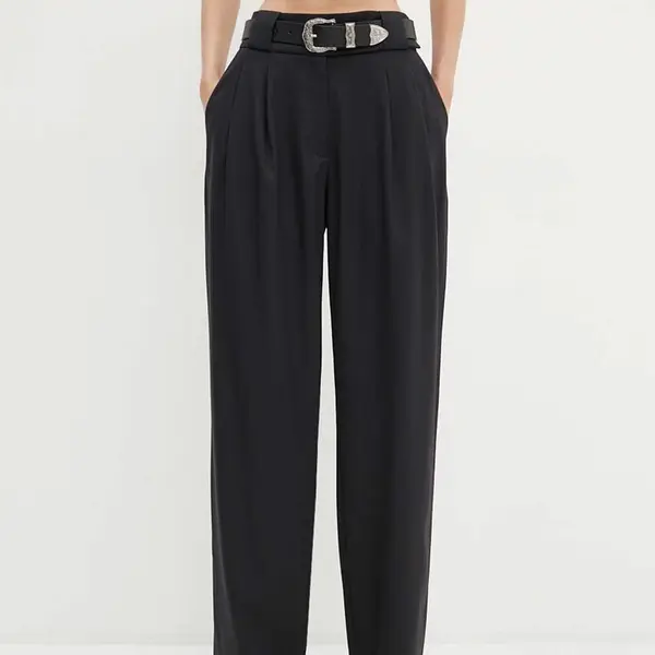 Vlněné kalhoty IRO černá barva, široké, high waist, WP23ALLIRA