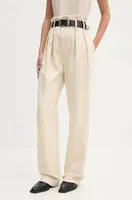 Kalhoty IRO dámské, béžová barva, jednoduché, high waist, WM23KOTEL