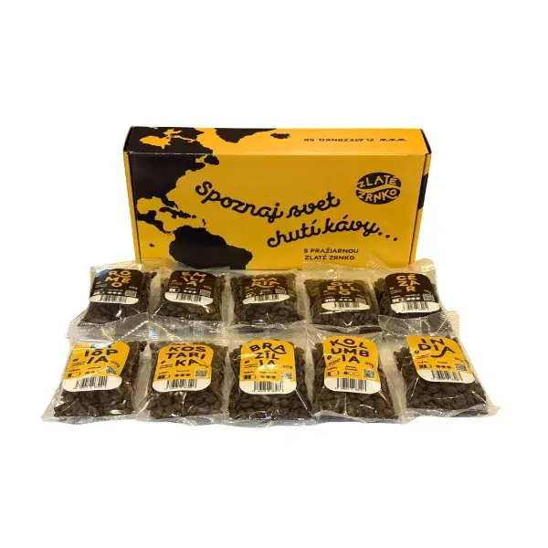 Káva Zlaté Zrnko - Degustačný balíček 10 najpredávanejších káv 10x50g darčekové balenie