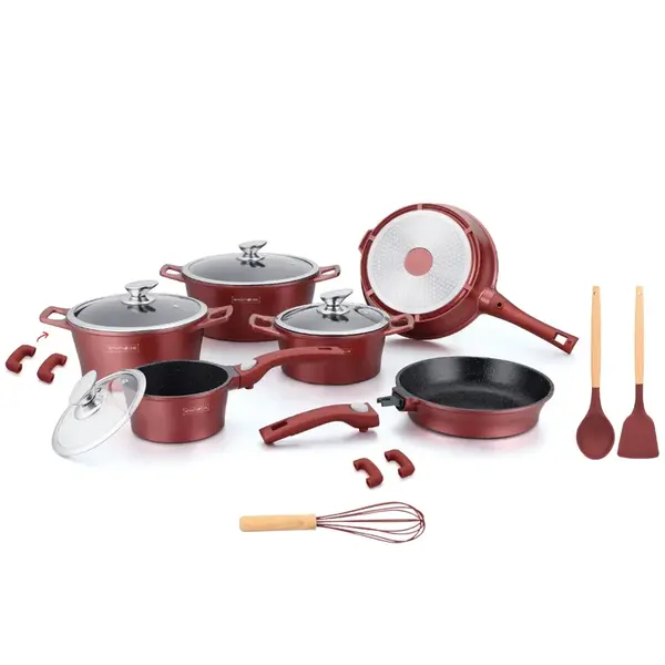 Royalty Sada nádobí 17 ks CLICK systém, burgundy