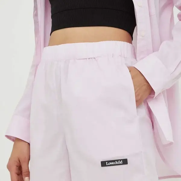 Bavlněné šortky Lovechild růžová barva, s aplikací, high waist