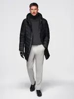 Ombre Men's long quilted jacket with natural filling - black