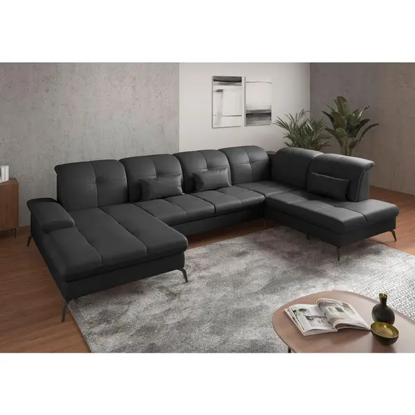 Sit & More SEDACÍ SOUPRAVA, textil, kůže, černá