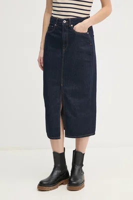 Džínová sukně Pepe Jeans MIDI SKIRT HW tmavomodrá barva, midi, PL901186AB2