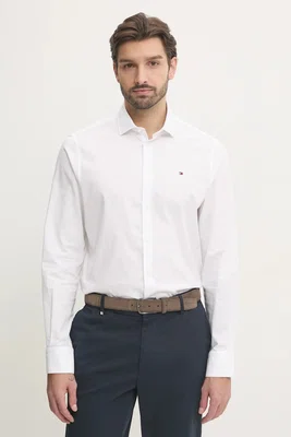 Bavlněná košile Tommy Hilfiger bílá barva, slim, s italským límcem, MW0MW37597
