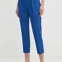 Kalhoty Sisley dámské, modrá barva, jednoduché, high waist