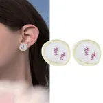 1Pair Oval with Flower Pattern Alloy Enamel Stud Earrings