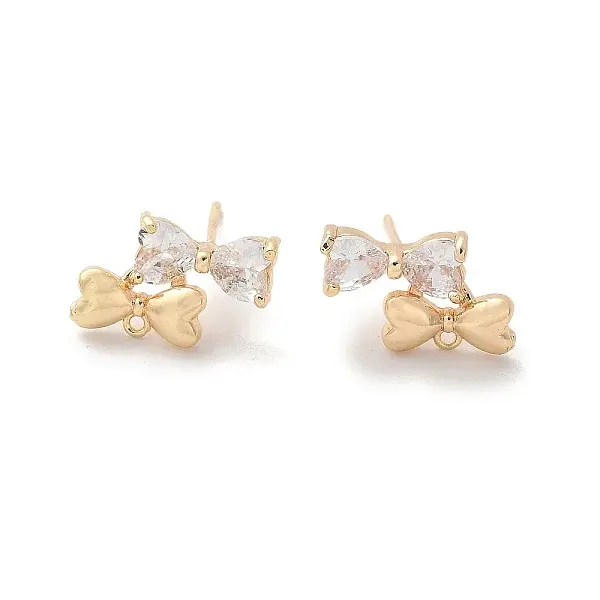 Brass Clear Cubic Zirconia Stud Earrings Finding for Women