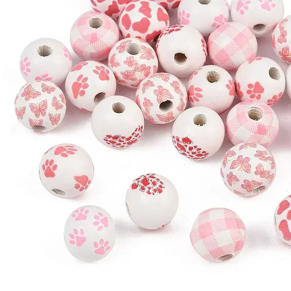 30Pcs 6 Styles Easter Theme Printed Wood European Beads