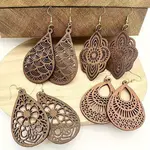 4 Pairs Wood Dangle Earrings