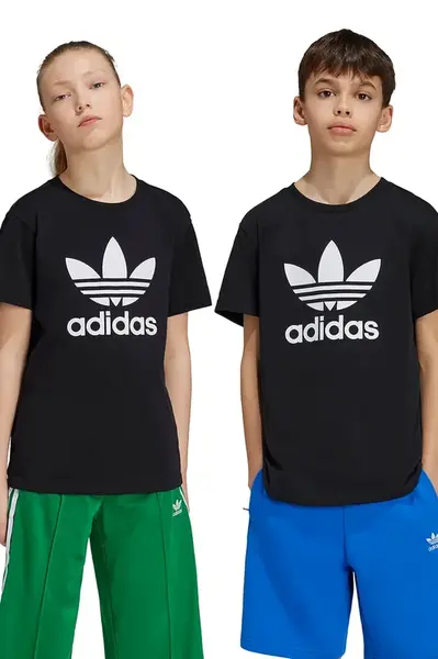 Dětské tričko adidas Originals TREFOIL TEE černá barva, s potiskem, IY7421