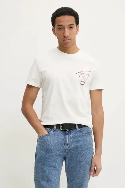 Bavlněné tričko Tommy Jeans béžová barva, s potiskem, DM0DM21106