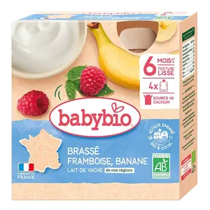 Babybio Mléčná svačinka malina a banán 4x85 g