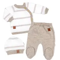 Baby Nellys Pletená sada s jemným proužkem 3D, béžová/bílá,56