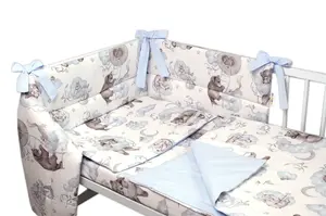 Baby Nellys 3-dílná sada Mantinel s povlečením , Zvířátka na mráčku, modrá/bílá, 135x100 cm