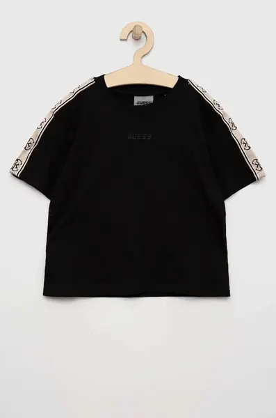 Dětské bavlněné tričko Guess černá barva