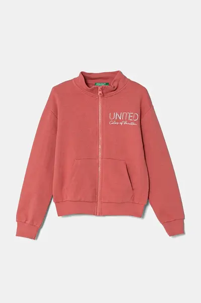 Dětská bavlněná mikina United Colors of Benetton růžová barva, s potiskem, 3J68C504N