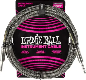 Ernie Ball Braided Instrument Cable Straight/Straight 10ft Silver Fox