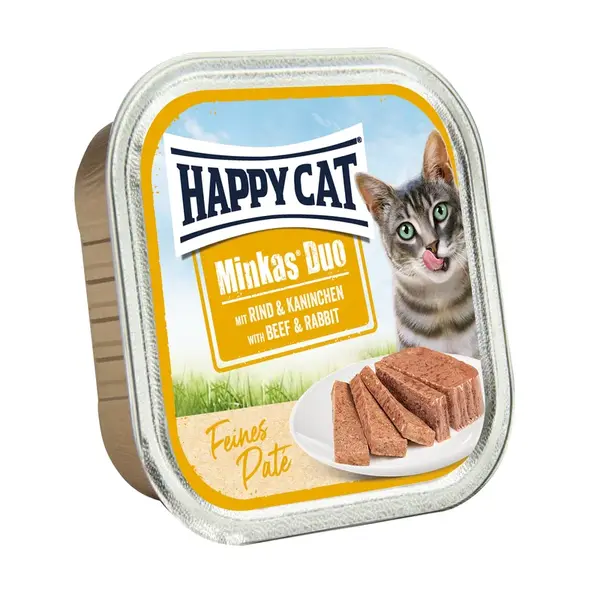 Happy Cat Minkas Duo - hovězí a králičí maso 16 x 100 g