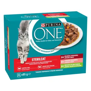 Purina ONE Sterilcat vlhké krmivo pre mačky s hovädzím, lososom, morčacím a zeleninou ​ 6 x (12 x 85 g)