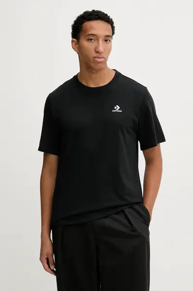 Bavlněné tričko Converse pánské, černá barva, s aplikací, CVM5T876