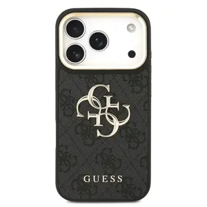 Zadní kryt Guess PU Leather 4G Metal Logo Gold Frame pro Apple iPhone 17 Pro, černá
