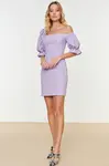 Trendyol Lilac Fitted Evening Dress with Lined Poplins