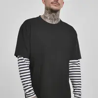 Oversized Double Layer Striped LS Tee Black