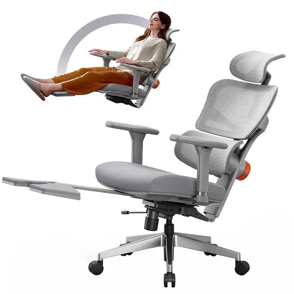NEWTRAL NT002 Ergonomic Office Chair with Adjustable Footrest & Headrest Adaptive Lumbar Support and 4D Armrests Gray